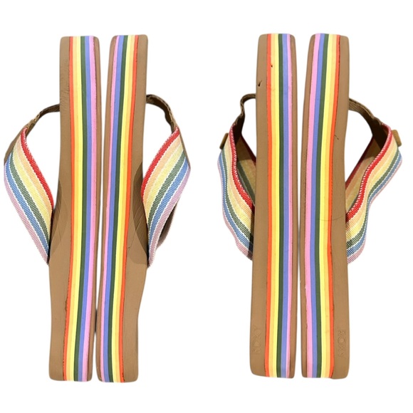 Roxy Colbert Hi High Multicolor Rainbow Stripe Cushioned Sandals Flip Flops 10 - Picture 6 of 11